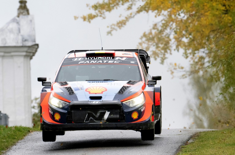 Le pilote belge Thierry Neuville et son copilote Martijn Wydaeghe, lors du WRC Central European Rally 2023, qu’ils ont remporté, en République tchèque, le 27 octobre 2023