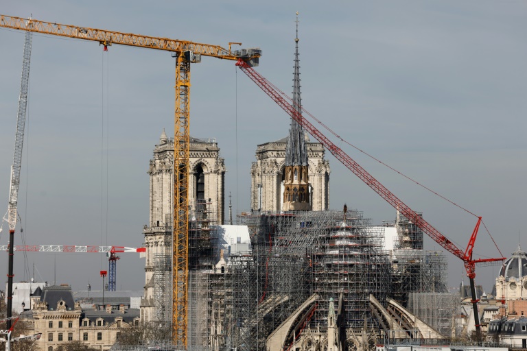 Les travaux de reconstruction de Notre-Dame de Paris le 14 mars 2024