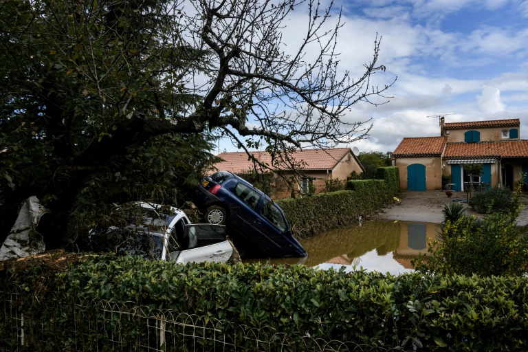 Dans le village de Limony, en Ardèche, le 18 octobre 2024, au lendemain de pluies diluviennes ayant provoqué des inondations