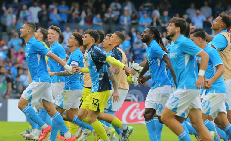 Les joueurs de Naples après leur victoire face à Lecce (1-0) lors de la 9e journée d Championnat d'Italie le 26 octobre 2024 à Naples