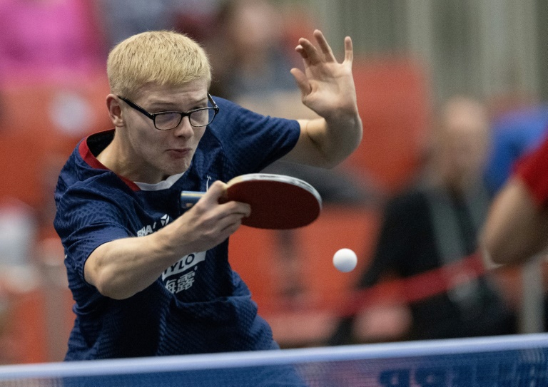 Félix Lebrun lors du championnat d'Europe de tennis de table à Linz, le 17 octobre 2024