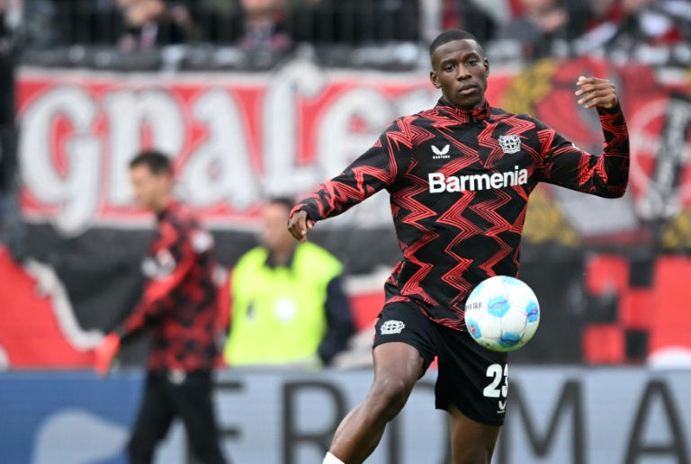 L'international français Nordi Mukiele, du Bayer Leverkusen, le 19 octobre 2024 à Francfort lors du match de Bundesliga contre l'Eintracht