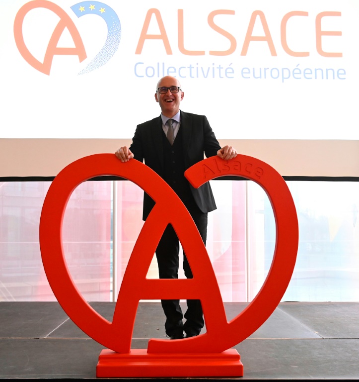 Le président de la Collectivité  européenne d’Alsace Frédéric Bierry pose le 2 janvier 2021 à Colmar