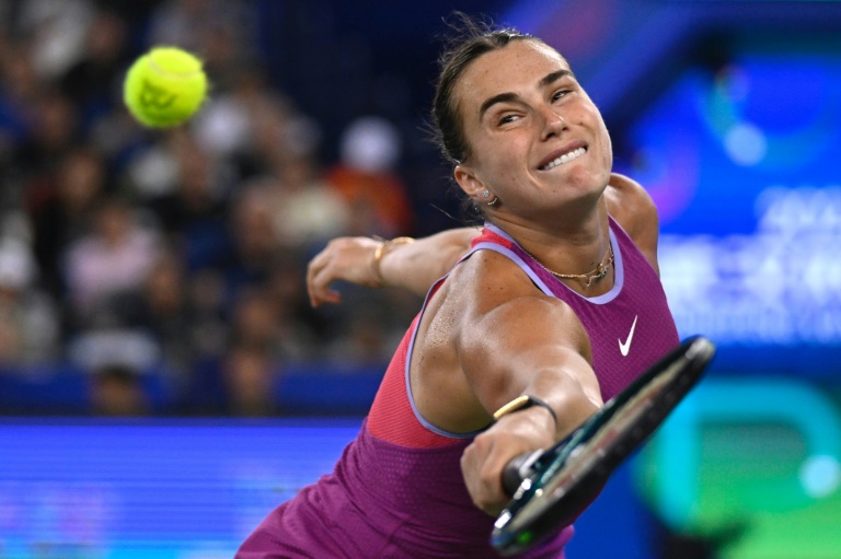 Aryna Sabalenka lors de la finale du WTA 1000 de Wuhan contre la Chinoise Zheng Qinwen, le 13 octobre 2024