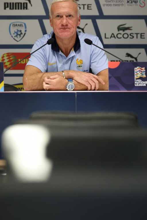 Didier Deschamps lors de la conférence de presse d'avant match entre Israël et Francen en Ligue des champions, à Budapest le 9 octobre 2024