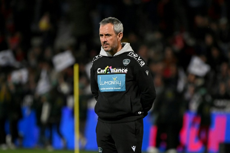 Le manager de Pau Sebastien Piqueronies lors d'un match de Top 14 contre le Stade toulousain, le 30 mars 2024 à Toulouse