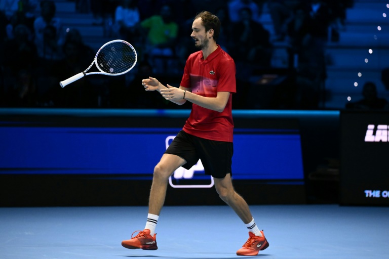 Le Russe Daniil Medvedev durant son match contre l'Américain Taylor Fritz lors de la première journée des Masters ATP le 10 novembre 2024 à Turin