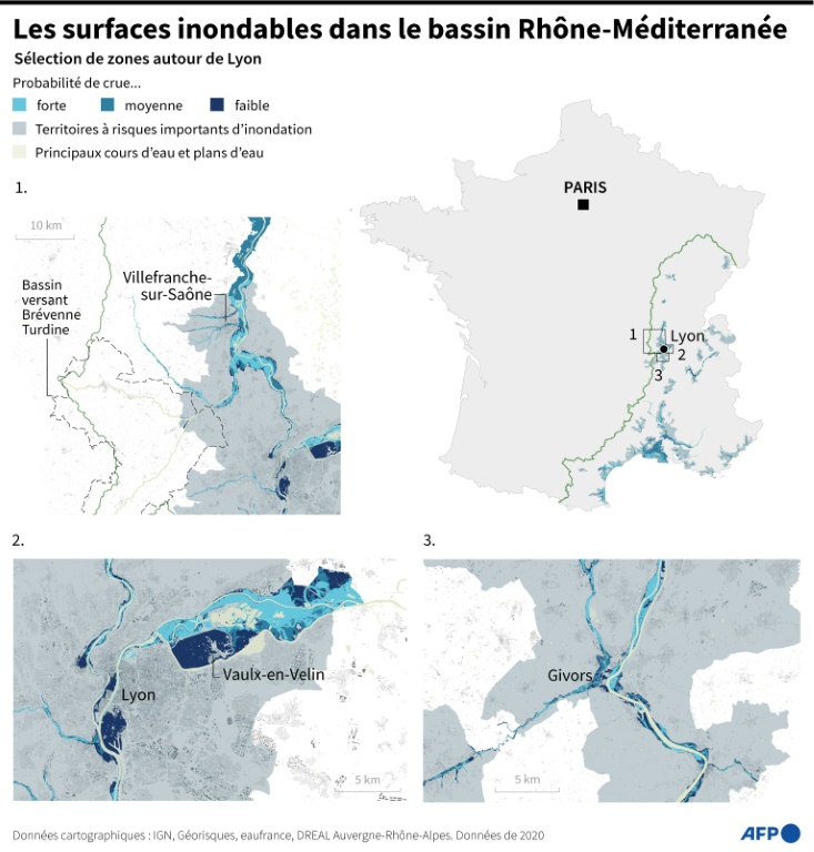 Les surfaces inondables dans le bassin Rhône-Méditerranée