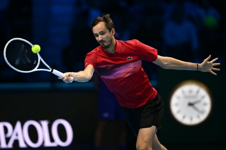 Le Russe Daniil Medvedev lors de son match contre l'Américain Taylor Fritz lors de la première journée des Masters ATP le 10 novemnre 2024 à Turin