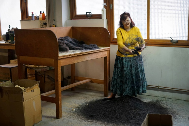 L'employée Brigitte Lambin prépare des garnitures pour la fabrication de brosses à cheveux, pinceaux, balais et brosses techniques à l'atelier Brigaud SAS, dans le village d'Hermes, dans l'Oise, le 9 octobre 2024