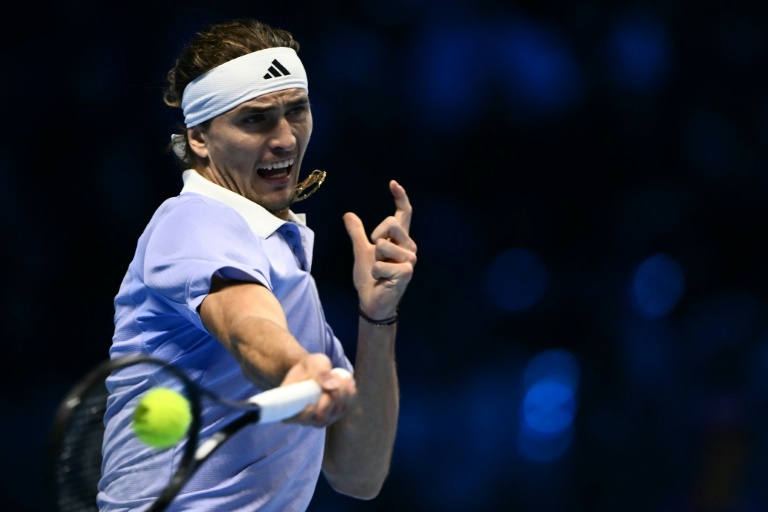 L'Allemand Alexander Zverev au cours de son match de poules remporté contre l'Espagnol Carlos Alcaraz le 15 novembre 2024 à Turin