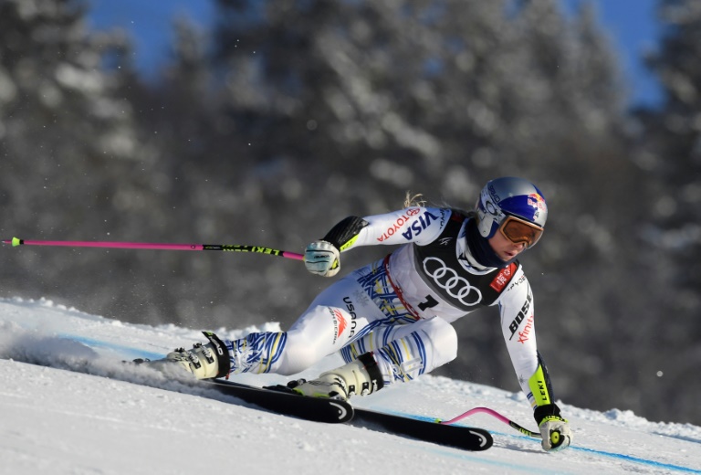 L'Américaine Lindsey Vonn lors de l'entraînement de la descente aux Mondiaux de Are, en Suède, le 4 février 2019