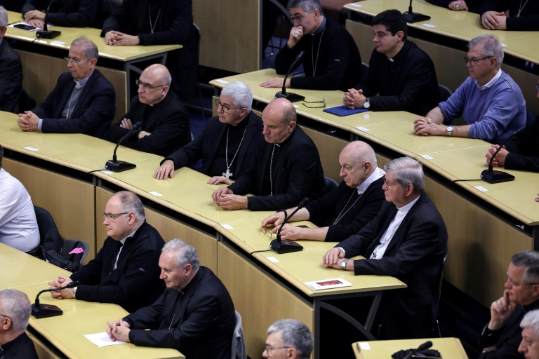 Les évêques réunis à Lourdes, le 10 novembre 2024, écoutent Eric de Moulins-Beaufort, président de la Conférence des évêques de France (CEF)