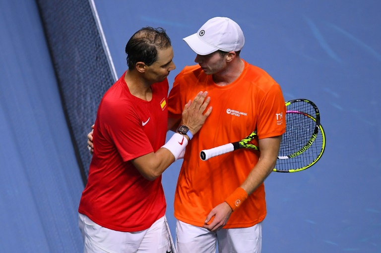 Botic van de Zandschulp après sa victoire face à Rafael Nadal lors du quart de finale de la Coupe Davis remporté par les Pays-Bas contre l'Espagne le 19 novembre 2024 à Malaga