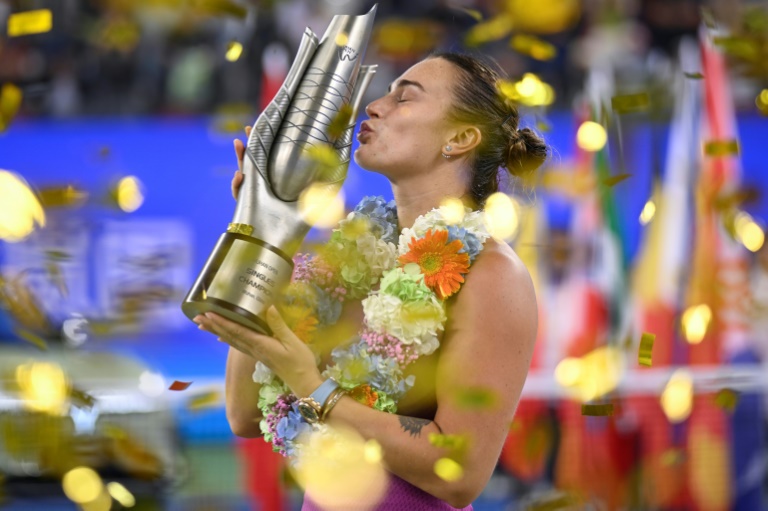 La Bélarusse Aryna Sabalenka après sa victoire en finale du tournoi WTA 1000 de Wuhan, le 13 octobre 2024