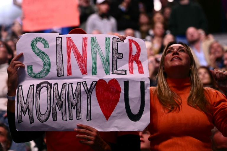 Des supporters de Jannik Sinner durant son match contre l'Américain Taylor Fritz le 12 novembre 2024 à Turin