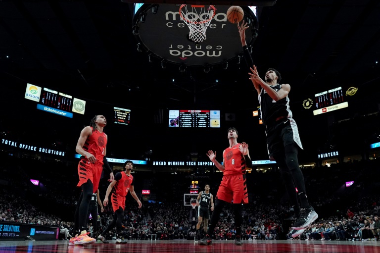 Victor Wembanyama, auteur de 28 points, lors de la victoire des San Antonio Spurs à Portland en NBA, le 13 décembre 2024