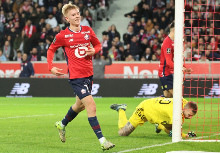 Hakon Haraldsson buteur contre Brest en Ligue 1 au stade Pierre-Mauroy, le 6 décembre 2024