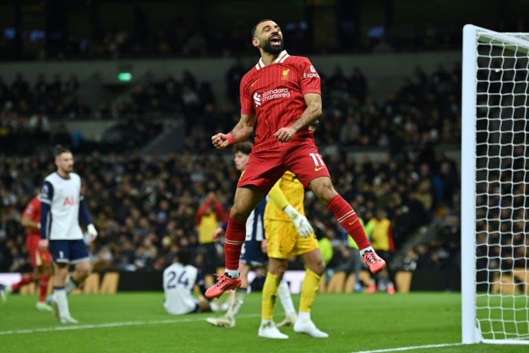 L'attaquant égyptien de Liverpool Mohamed Salah lors de la victoire sur le pelouse de Tottenham, le 22 décembre 2024 à Londres