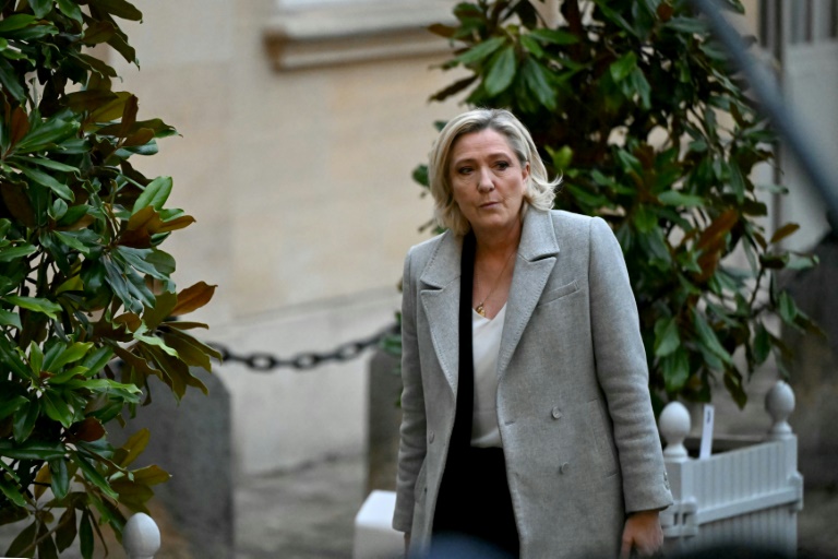 La cheffe de file des députés du Rassemblement national Marine Le Pen arrive à l'hôtel Matignon, à Paris, pour une réunion avec le nouveau Premier ministre français, François Bayrou, le 16 décembre 2024