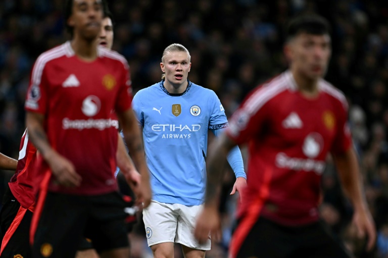 Erling Haaland, l'attaquant norvégien de Manchester City, en panne de résultats actuellement, lors du derby contre Manchester United, le 15 décembre 2024 à l'Etihad Stadium