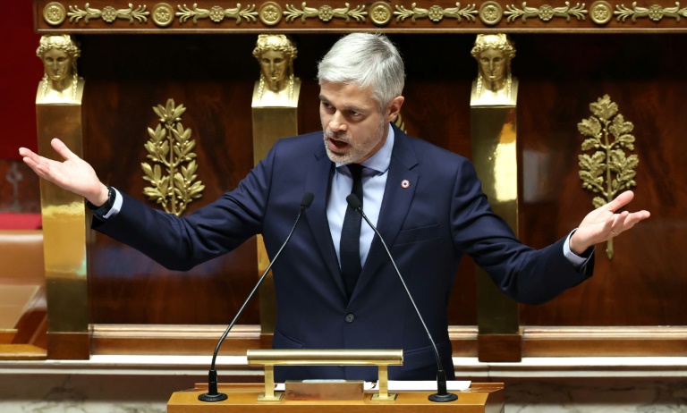 Le chef de file des députés Droite républicaine (DR) Laurent Wauquiez avant le vote à l'Assemblée nationale de la motion de censure du gouvernement de l'ex-Premier ministre Michel Barnier, le 4 décembre 2024