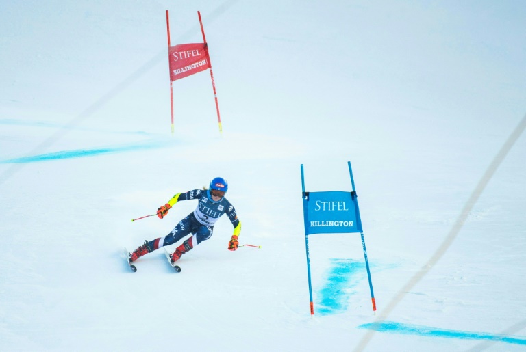 La skieuse américaine Mikaela Shiffrin avant sa chute dans la seconde manche du géant de Killington (Vermont, Etats-Unis), le 30 novembre 2024