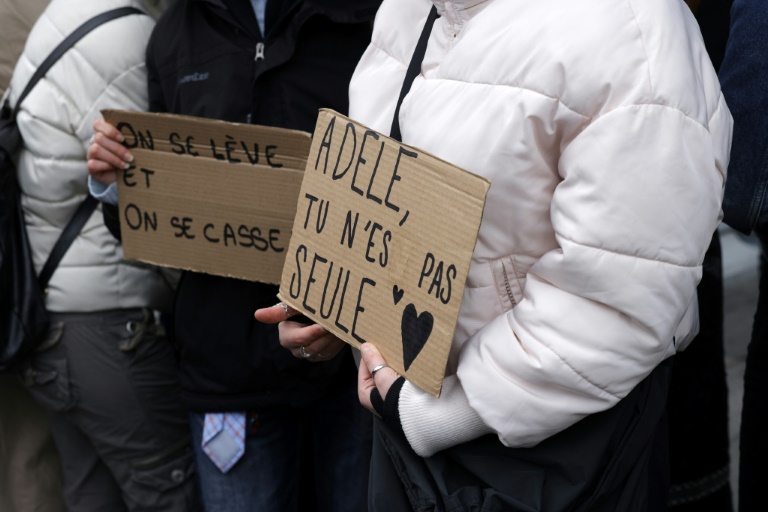 Des pancartes brandies devant le tribunal de Paris le 9 décembre 2024