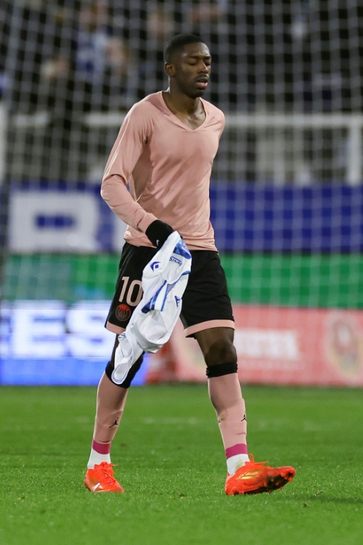 L'attaquant français du Paris Saint-Germain Ousmane Dembélé après le match de Ligue 1 contre l'AJ Auxerre, à Auxerre, le 6 décembre 2024