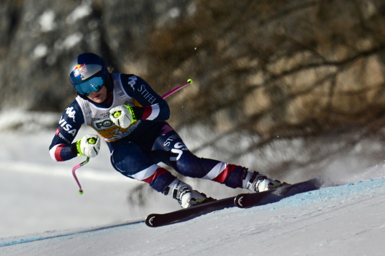 L'Américaine Lindsey Vonn lors du second entraînement pour la descente de Cortina d'Ampezzo le 17 janvier 2025