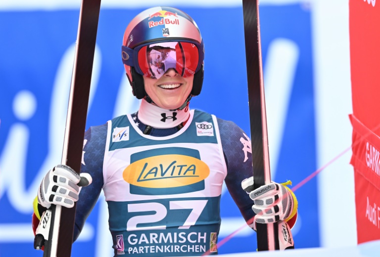 L'Américaine Lindsey Vonn après le super-G de Garmisch-Partenkirchen le 26 janvier 2025