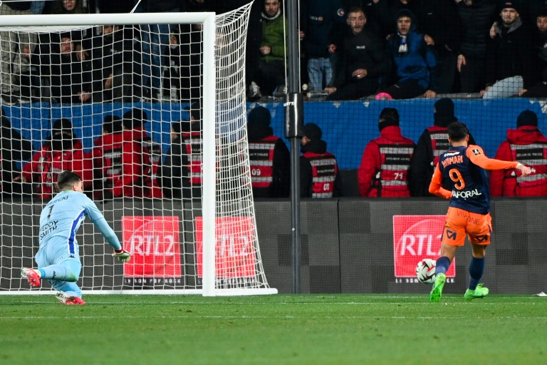 Mousa Tamari inscrit le premier de ses deux buts pour Montpellier face à Monaco, le 17 janvier 2025 à La Mosson