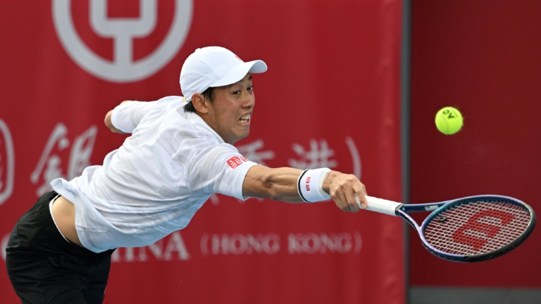 Le Japonais Kei Nishikori lors de la finale perdue contre le Français Alexandre Müller au tournoi ATP de Hong Kong le 5 janvier 2025