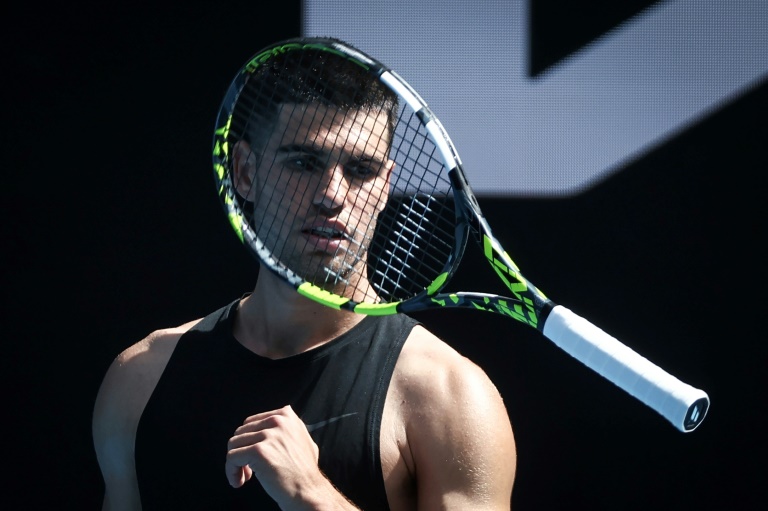 L'Espagnol Carlos Alcaraz à l'entraînement avant l'Open d'Australie, le 9 janvier 2025 à Melbourne.