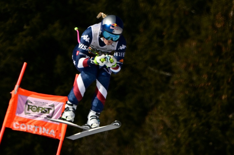 L'Américaine Lindsey Vonn durant la descente de Cortina d'Ampezzo le 18 janvier 2025