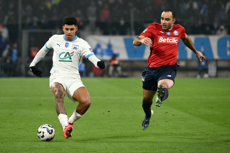 Le Brésilien Luis Henrique, auteur de l'égalisation pour l'OM à la dernière seconde du 16e de finale de Coupe de France le 14 janvier 2025 au stade Vélodrome à Marseille