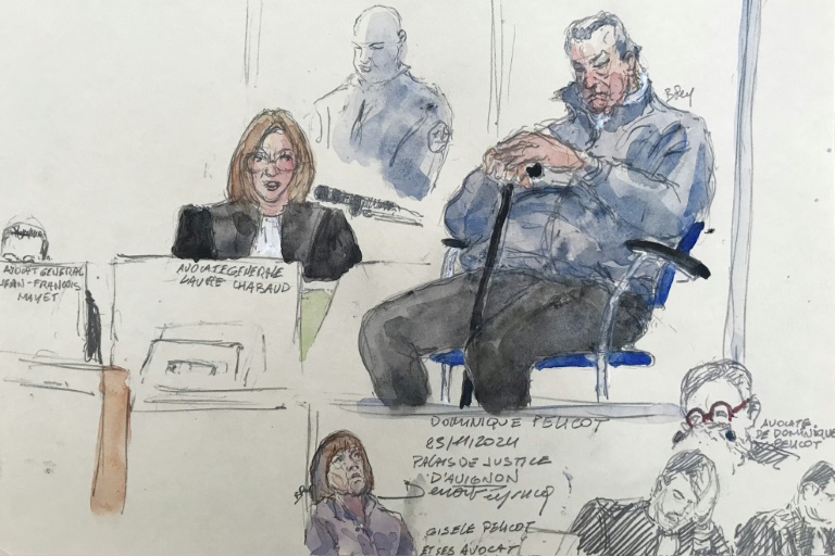 Croquis d'audience de Dominique Pelicot réalisé le 25 novembre 2024 au tribunal d'Avignon