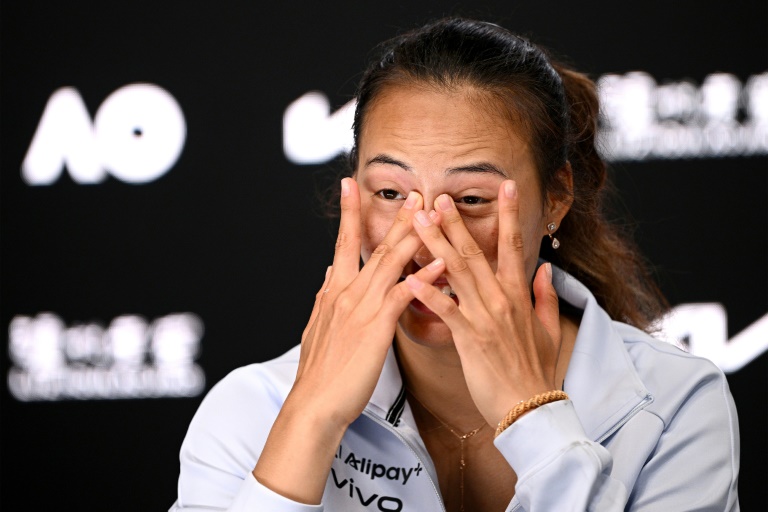 La Chinoise Zheng Qinwen, éliminée au 2e tour de l'Open d'Australie, en conférence de presse d'après-match, le 15 janvier 2025 à Melbourne