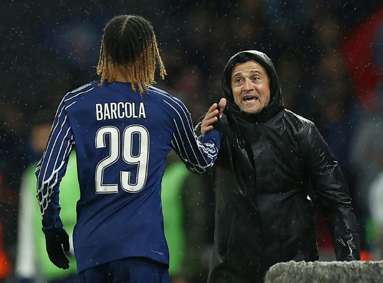 L'entraîneur du Paris SG Luis Enrique (de face) lors du match de Ligue des champions contre Manchester City, le 22 janvier 2025 à Paris