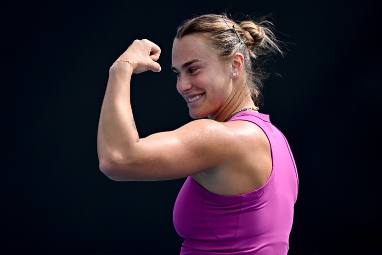 La tenante du titre à l'Open d'Australie Aryna Sabalenka, à l'entraînement avant l'édition 2025, à Melbourne le 9 janvier 2025.