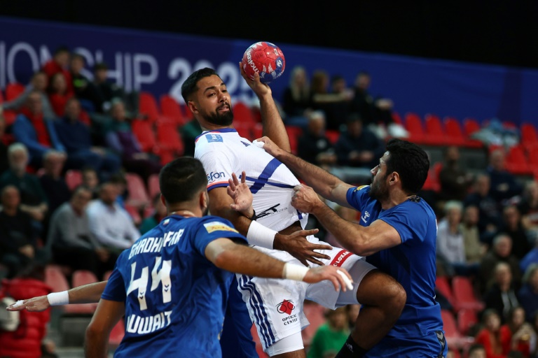 Melvyn Richardson en action lors de la large victoire de l'équipe de France de handball face au Koweït (43-19) le 16 janvier 2025 à Porec (Croatie) au 1er tour du Mondial