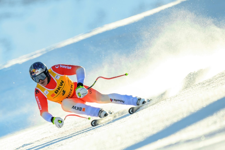 Le Suisse Franjo Von Allmen, futur vainqueur, durant le super-G de Wengen, le 17 janvier 2025