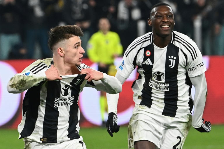 Randal Kolo Muani (à droite) et Francisco Conceiçao lors de la victoire de la Juve face à l'Inter Milan le 16 février 2025. Le club italien part avec un avantage d'un but en barrage retour de la Ligue des champions à Eindhoven