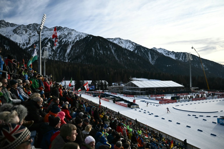 Les tribunes du stade de biathlon lors de l'étape de Coupe du monde 2024-25 d'Anterselva le 25 janvier 2025