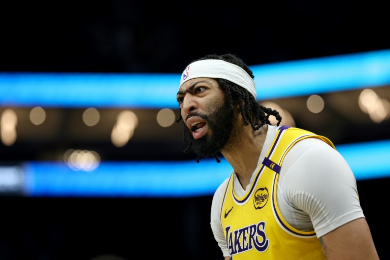 Anthony Davis sous le maillot des Los Angeles Lakers lors du match NBA contre les Hornets, le 27 janvier 2025 à Charlotte