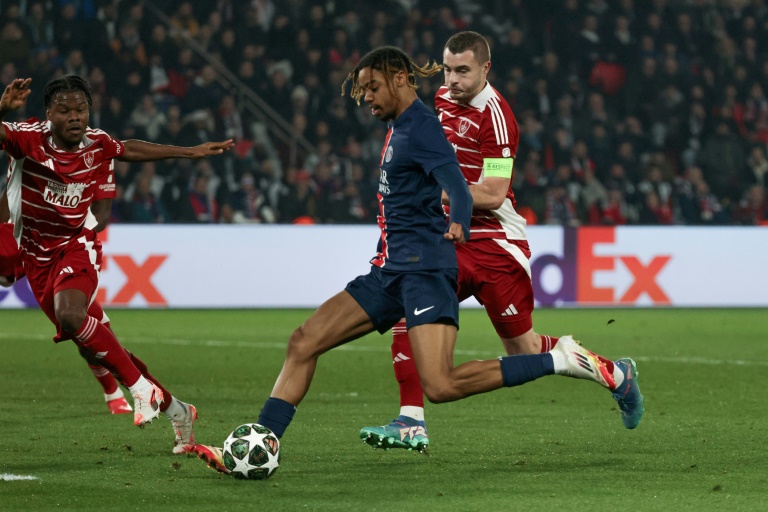 Bradley Barcola, auteur du premier but du PSG face à Brest, en barrage retour de la Ligue des champions, le 19 février 2025 au Parc des Princes