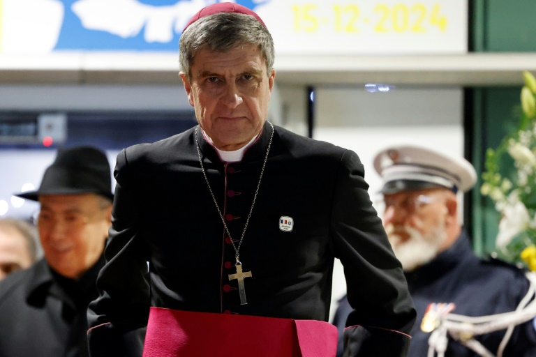 Le président de la Conférence des évêques de France, Eric de Moulins-Beaufort, le 15 décembre 2024 à Ajaccio pour la visite du pape François