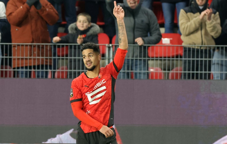 Ludovic Blas, buteur pour Rennes face à Strasbourg, le 2 février 2025 au Roazhon Park