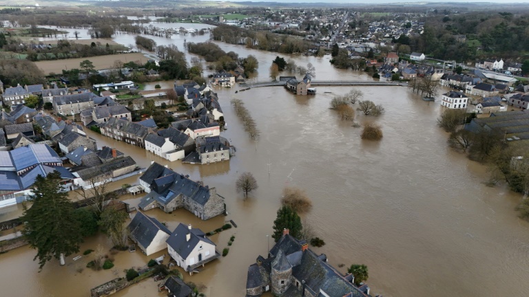 Vue aérienne de Guipry-Messac, après le passage de la tempête Herminia, le 28 janvier 2025