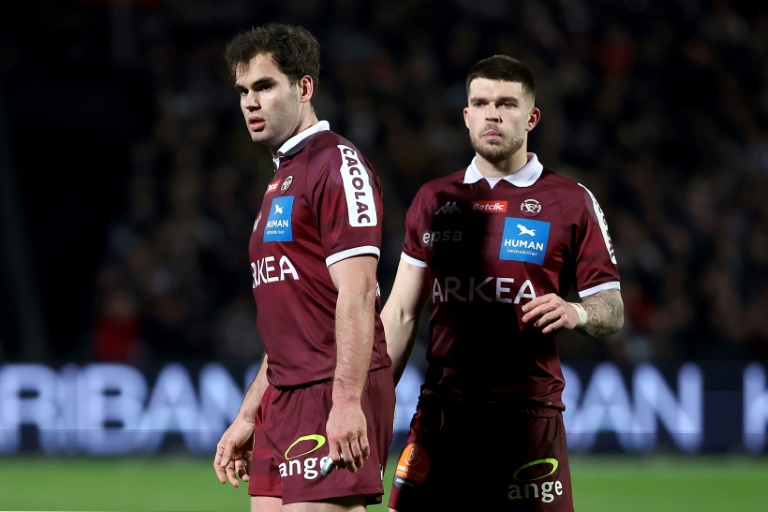 L'ailier Damian Penaud t l'ouvreur Matthieu Jalibert, deux joueurs contestés en équipe de France, avec Bordeaux-Bègles en Top 14 le 23 février 2025 à Bordeaux